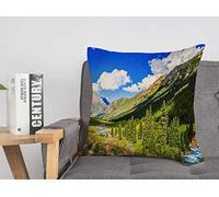 Fodera per cuscino Summit Mountain in View Green River Day Valley Forest Road Montagne Paesaggio Soleggiato Escursionismo Accogliente fodere per cuscini 18 x 18 pollici per letto auto Lving R