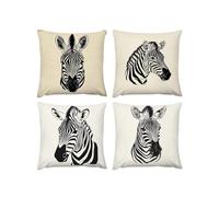 Fodera per cuscino zebra 4 Pack Cuscini Divano Fodera animali copricuscini divano Velluto, Esterni federe Decorative, Si applica a Soggiorno Divano Camera da Letto Giardino Decor Linen,45 x 45cm A-12