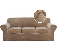 Fodera Per Divano In Velluto Universale Con 2 Fodere Per Cuscino Separate, Protezione Per Mobili Antiscivolo Ultra Morbida In Peluche Antiscivolo Con Fondo Elastico (Cammello,3 posti (173-229cm))