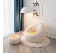 Fodera per poltrona sacco a forma di zucca, copertura per poltrona sacco + copertura per poggiapiedi, in memory foam, giallo beige, 25 x 50 x 70 cm