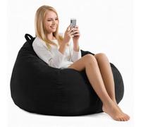 Fodera per pouf a forma di goccia, 100 x 120 cm, XL, colore nero | per adulti e bambini, senza imbottitura, per pouf da gioco, per la cameretta dei bambini, soggiorno, divano