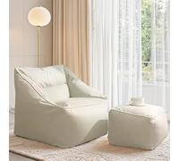 Fodera per pouf impermeabile, in pelle sintetica di alta qualità, facile da pulire, non imbottita, per adulti e ragazzi, ideale per soggiorno, camera da letto e balcone (beige)