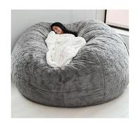 Fodera per pouf per bambini e adulti, in morbida pelliccia sintetica, senza imbottitura, accogliente e soffice, per divano letto e soggiorno, rosa chiaro e grigio, 2,1 m, elegante decorazione per la