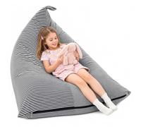 Fodera per pouf senza imbottitura, tela e velluto di alta qualità, organizer 2 in 1, per bambini e adulti, grande capacità per giocattoli e coperte, pieghevole (strisce bianche e nere)