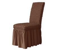 Fodera per sedia da pranzo elasticizzata con elegante gonna decorativa per sedie e mobili con bordo elastico, sfoderabile, lavabile, 2 pezzi, marrone