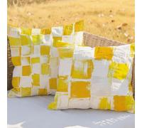 Fodere Cuscini 40x40cm Cuscini Impermeabili Giallo Decorativi Giardino Copricuscini Divano Reticolo,Quadrate Lino Bifacciale Stampa Set di 2 per Autunno Terrazza Balcone Decorativi Regali RC-758