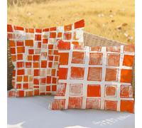 Fodere Cuscini 45x45cm Cuscini Impermeabili Arancione Bruciato Decorativi Giardino Copricuscini Divano Reticolo,Quadrate Lino Bifacciale Stampa Set di 2 per Autunno Terrazza Balcone,Regali RC-790