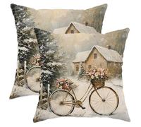 Fodere Cuscini 45X45Cm Set 2 Fodera per Cuscino Cerniera Invisibile Federe Confezione per Balcone Giardini Casa Bike Winter Rustic Flowers Snow Winter Brown