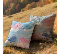 Fodere Cuscini 50x50cm Cuscini Esterno Impermeabili Blu Decorativi Giardino Copricuscini Divano Balena,Quadrate Lino Bifacciale Stampa Set di 2,per Estate Primavera Terrazza Balcone,Decor Gifts AU-612