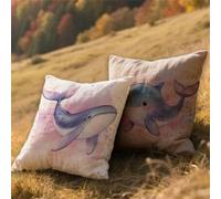 Fodere Cuscini 50x50cm Cuscini Esterno Impermeabili Carino Decorativi Giardino Copricuscini Divano Balena,Quadrate Lino Bifacciale Stampa Set di 2,per Estate Primavera Terrazza Balcone,Gifts AU-848