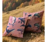 Fodere Cuscini 50x50cm Cuscini Esterno Impermeabili Carino Decorativi Giardino Copricuscini Divano Balena,Quadrate Lino Bifacciale Stampa Set di 2,per Estate Primavera Terrazza Balcone,Gifts AU-690