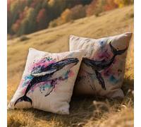 Fodere Cuscini 50x50cm Cuscini Esterno Impermeabili Colore Decorativi Giardino Copricuscini Divano Balena,Quadrate Lino Bifacciale Stampa Set di 2,per Estate Primavera Terrazza Balcone,Gifts AU-654