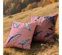 Fodere Cuscini 50x50cm Cuscini Esterno Impermeabili Rosa Decorativi Giardino Copricuscini Divano Balena,Quadrate Lino Bifacciale Stampa Set di 2,per Estate Primavera Terrazza Balcone,Gifts AU-666