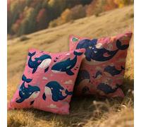 Fodere Cuscini 50x50cm Cuscini Esterno Impermeabili Rosa Decorativi Giardino Copricuscini Divano Balena,Quadrate Lino Bifacciale Stampa Set di 2,per Estate Primavera Terrazza Balcone,Gifts AU-586