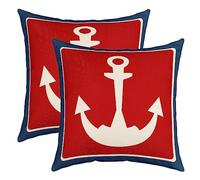 Fodere Cuscini Decorativi Anchor Nautical Red Blue Ocean Sea Adventure Set of 2 Poliestere Square Federe per