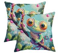 Fodere Cuscini Decorativi Cute Amphibian Colorful Tree Amphibian Plush Set of 2 Cerniera Invisibile Square Federe per