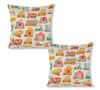 Fodere Cuscini Decorativi Cute Colorful Vehicles Cars Bus Set of 2 Morbida Square Federe per