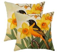 Fodere Cuscini Decorativi Spring Orange Baltimore Oriole Bird And Yellow Daffodil Set of 2 Traspirante Square Federe per