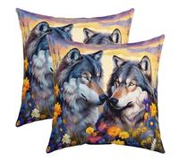 Fodere Cuscini Decorativi Wild Wolf Watercolor Wild Animals Groovy Hippie Daisy Sunset Set of 2 Traspirante Federe Cuscini per
