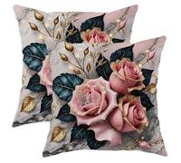 Fodere Cuscini Rose Elegant Modern Leaves Gold Accents Spring Peach Federe De Cuscini Set 2 Morbida Resistenti Copricuscini per Balcone Interni Giardini 45X45Cm