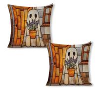 Fodere Cuscini Stained Glass Ghost Lavender Flowers Federe De Cuscini Set 2 Decorative Resistenti Copri Cuscino per Salotto Interni Letti 45X45Cm