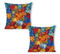 Fodere Cuscini Stained Glass Pumpkins with Autumn Leaves Federe De Cuscini Set 2 Decorative Traspirante Copri Cuscino per Sedia Letti Divano 45X45Cm