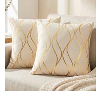 Fodere cuscini velluto lusso, Cuscini decorativi, Beige e oro, 45x45, Set 2 | Cerniera invisibile, Motivo geometrico, Stile moderno, Tutto l'anno, Salotto, Atmosfera elegante, Morbido, Divani lusso