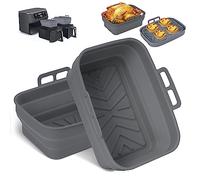 Fodere in silicone per friggitrice ad aria Ninja Dual Pot, 2 fodere pieghevoli in silicone per cestello a torre, accessori per friggitrice ad aria doppia Ninja Inserto riutilizzabile, teglia