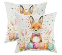 Fodere per Cuscini 45X45Cm Set 2 Copricuscini Resistenti Federe per Cuscini per Salotto Esterno Balcone Spring Easter Foxes Cute Bunny Eggs