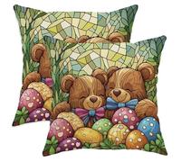 Fodere per Cuscini 45X45Cm Set 2 Fodera per Cuscino Lavabili Federe Decorativo per Esterno Casa Camera da Letto Spring Easter Bear Wildlife