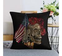 Fodere per Cuscini American Flag Skulls Set of 2 Poliestere Square Federe per
