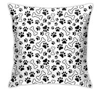 Fodere per Cuscini Black Paw Print White Bones 45X45Cm Federe Decorative Morbida Cerniera Invisibile Copri Cuscino per Camera da Letto Esterno Letti