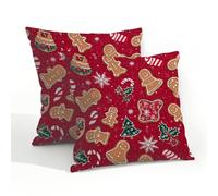 Fodere per cuscini da esterno impermeabili, set da 2 pezzi, 50x50 cm, con simpatico omino di pan di natalizio su sfondo rosso, fodera decorativa per divano, giardino e patio.