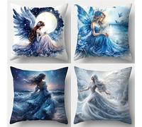 Fodere per Cuscini Decorativa in Vellutato 50x50cm Set di 4 Ragazza angelo azzurro Federe Cuscini Divano,Decorativi Quadrato Morbido Copricuscini for Mobili da Giardino all'aperto Decor
