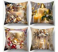 Fodere per Cuscini Decorativa in Vellutato 70x70cm Set di 4 Candele di Natale Federe Cuscini Divano,Decorativi Quadrato Morbido Copricuscini for Mobili da Giardino all'aperto Decor