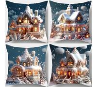 Fodere per Cuscini Decorativa in Vellutato 70x70cm Set di 4 Chalet di neve Federe Cuscini Divano,Decorativi Quadrato Morbido Copricuscini for Mobili da Giardino all'aperto Decor