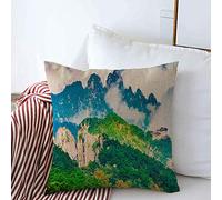 Fodere per cuscini decorativi Custodia Nuvole Paesaggio Huangshan Luogo giallo Montagne Situato Albero Grandi parchi i Parco all'aperto Nebbia Cuscino quadrato Cuscini Coprisedili Divano Panc