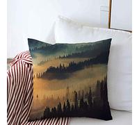 Fodere per cuscini decorativi federa nebbiosa conifere montagna nella foresta nebbia silhouette paesaggio mattina Polonia parchi i scuro cuscino quadrato per esterni cuscini per divano panca