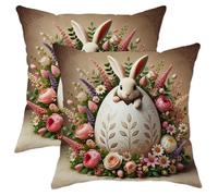 Fodere per Cuscini Easter Bunny Cream Flower Rabbit Set of 2 Resistenti Square Federe per