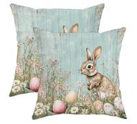 Fodere per Cuscini Easter Bunny Pastel Colors with Rabbit And Eggs Set of 2 Lavabili Square Federe per