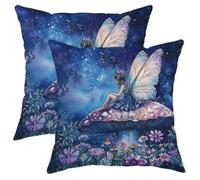 Fodere per Cuscini Fairy Blue Magical Garden Butterfly Set of 2 Morbida Federe Decorativo per