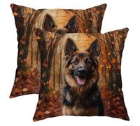 Fodere per Cuscini Fall Leaves Shepherd German Autumn Cute Dog Plant Puppy Set of 2 Quadrate Federe Confezione Arredamento Casa per