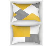 Fodere per Cuscini Lombare Giallo Grigio Geometrico,Set di 2 Federa Copricuscini Lino Federa per Cuscino Lombare Fronte/Retro Stampa Rettangolare Copricuscini per Casa,Divano,Letto,Auto Decor 40x60cm