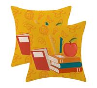 Fodere per cuscini per la classe 18x18, confezione da 2, gialle, per cuscini decorativi "Ritorno a scuola", federe decorative in lino per cuscini, ideali per bambini, studenti, aula, divano, libri