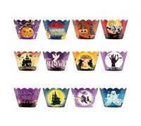 Fodere per muffin di Halloween, 12 coppette per muffin a tema Halloween, forniture per feste, decorazioni per torte, involucri di carta per feste, matrimoni, compleanni,