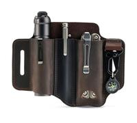 Fodero in pelle per organizer EDC in pelle Crazy Horse passante per cintura con portachiavi, portapenne, porta torcia da uomo EDC (marrone)