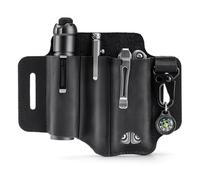 Fodero in pelle per organizer EDC in pelle Crazy Horse passante per cintura, supporto multitool con portachiavi, portapenne, porta torcia da uomo EDC tasche (nero)