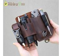 Fodero multiutensile in pelle, fodero per organizer tascabile EDC Uso quotidiano Torcia elettrica EDC Portachiavi Custodia multiuso Regali per uomo