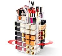 FODIENS Acrylic Lipstick Tower Holder, 360 Degree Rotating Makeup Cosmetic Lipsticks Organizer with 53 Slots, Spinning Lipgloss Storage Display Stand Holder