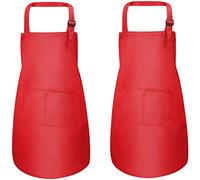 Fodlon 2 Pezzi Rosso Bambini Grembiule con Tasche, Regolabile Bambino Grembiuli da Cuoco Cucina Chef per Ragazzi Ragazze, Bambina Artista Giardino Grembiuli per Cottura Baking Pittura BBQ (7-13 Anni)